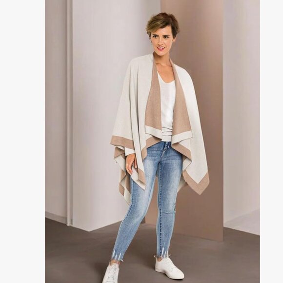 Women's Shawl Wrap Poncho Ruana Cape Cardigan Sweater Open Front for Travel Flig - Picture 5 of 8